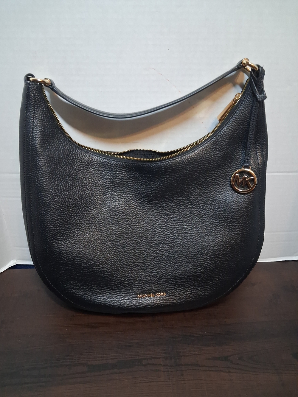 Michael Kors Black Pebbled Leather Hobo with Gold Accent